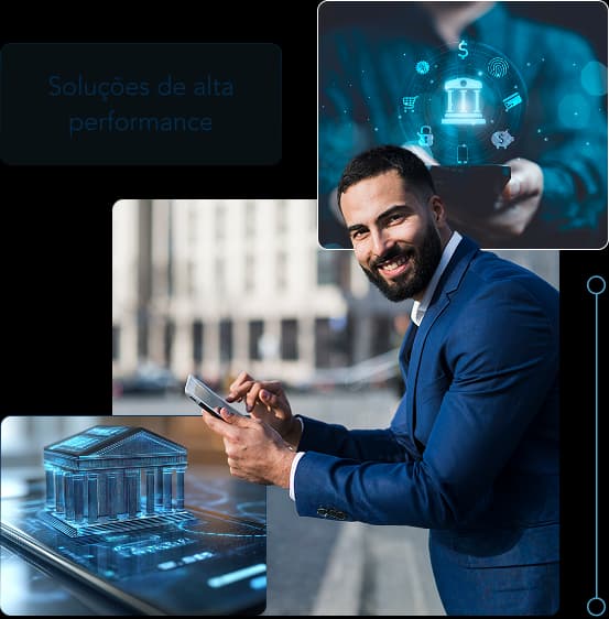 Soluções de alta performance: profissional com tablet e serviços bancários digitais